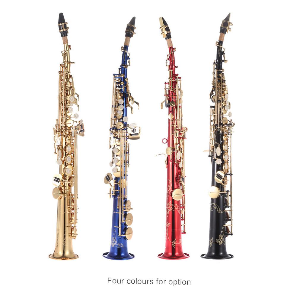 Латунь, прямой сопрано-саксофон, саксофон Bb B, плоский деревянный духовой инструмент, натуральный корпус, ключ с вырезом, узор