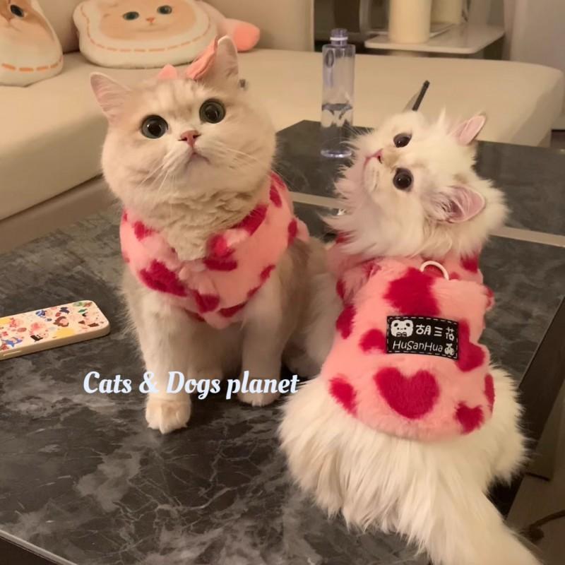 Soft Fleece Cat Vest With Heart Design Winter Warm Pet Clothing Small To Medium Cats