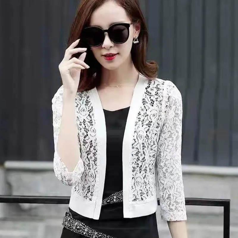 Женский летний тонкий солнцезащитный крем с длинными рукавами, короткий дышащий кардиган, однотонная шифоновая кружевная одежда