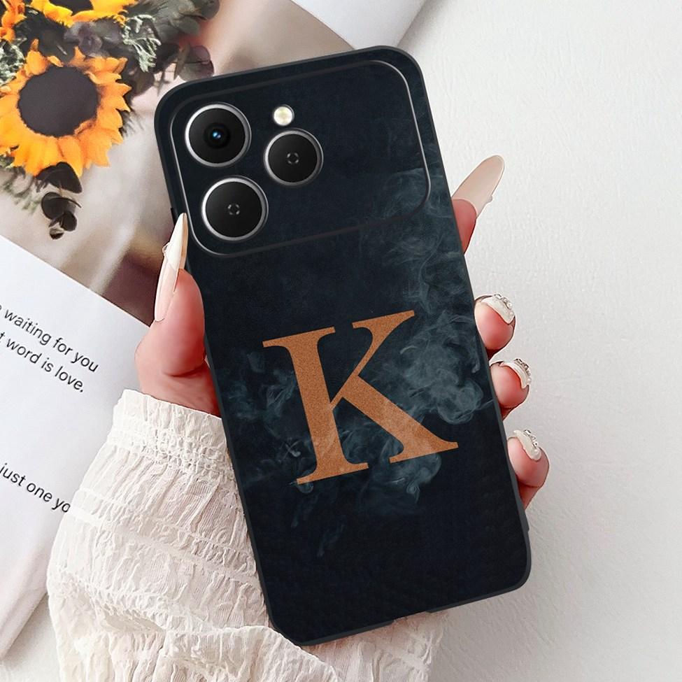 Чехол для Tecno Spark 40 Черный Силикон Роскошные Буквы А-Я Модные Цветы Корона Ударопрочный Чехол для Телефона Tecno Spark 40