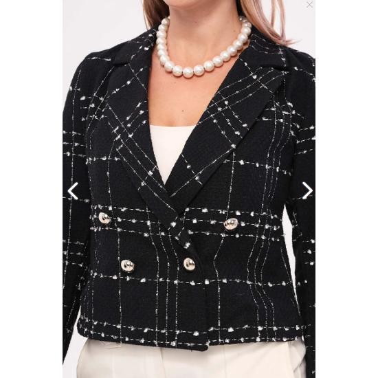 Women's Double Breasted Tweed Crop Jacket