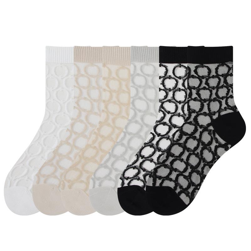 5 Pairs Girls Small Fresh Ring Glass Stockings Children's Summer Hollow Hollow Mesh Breathable Crystal Pile Socks