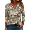 Women's T Shirt Tee Print Button  3/4 Sleeve Daily Weekend Fashion Basic V- Neck Regular Top