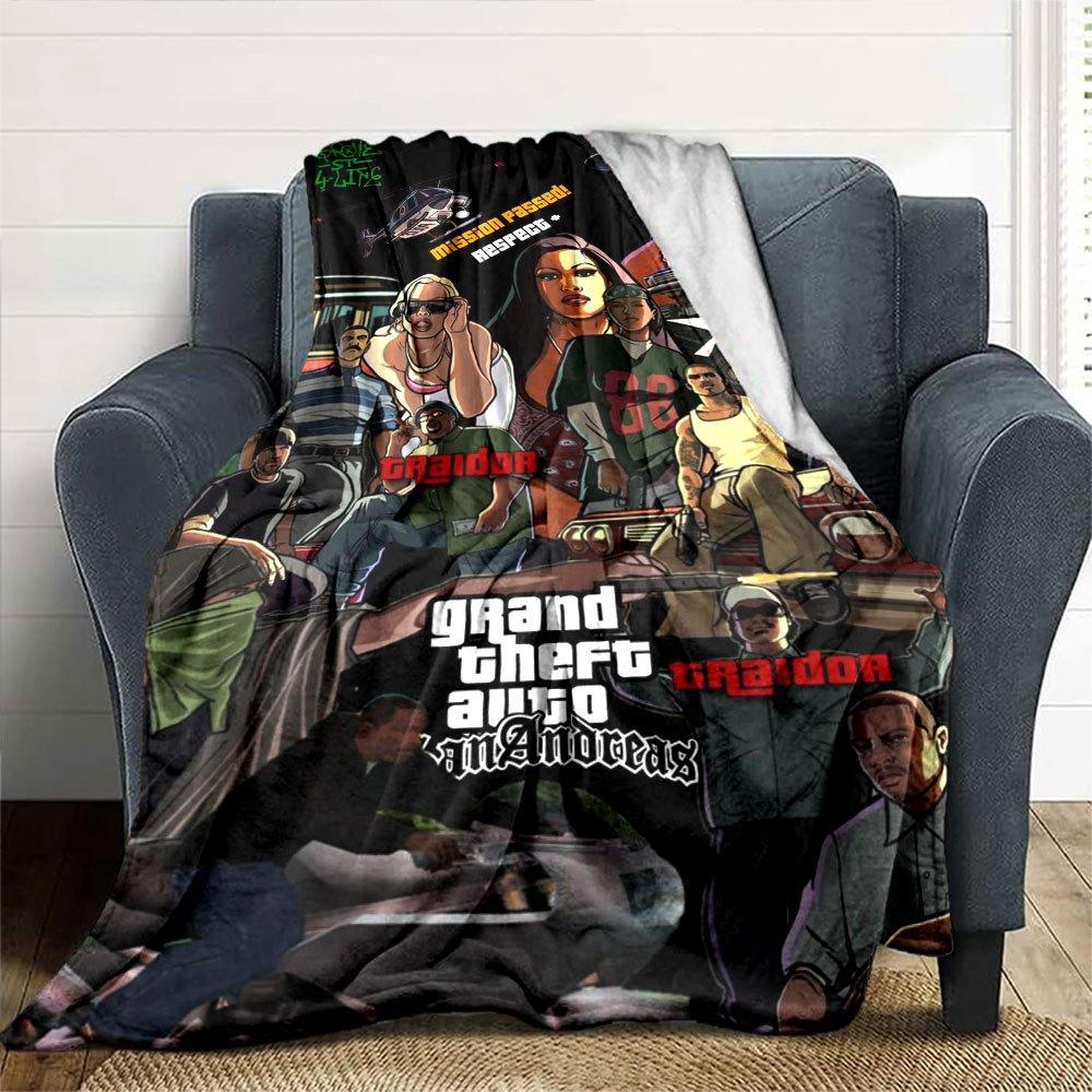 1 шт. Мягкое фланелевое одеяло Grand Theft Auto с дизайнерским принтом. Уютное одеяло для всех сезонов, идеально подходит для дивана, кровати, офиса