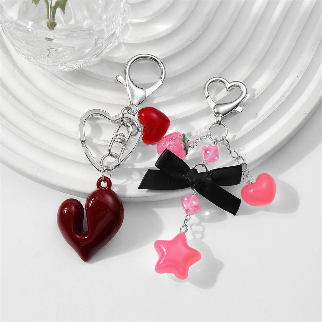 Charming Acrylic Keychain Accessory Attractive Bowknot and Star Strawberry Key Rings Heart Keychain for Daily Use