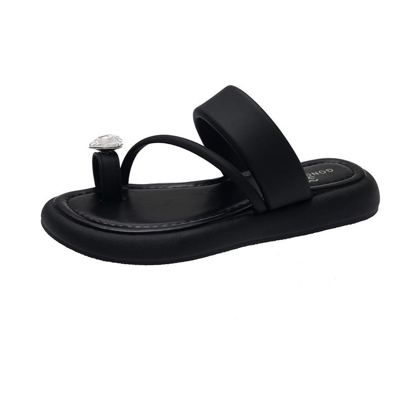 Толстоподошвенные шлепанцы с перемычкой, украшенные стразами, женские, лето 2025, новая уличная пляжная обувь