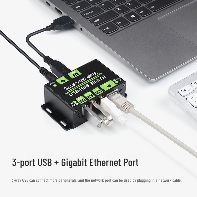 MicroSnow Industrial Multi-Functional 3-Port USB Hub with Gigabit Ethernet Adapter