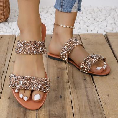 Одно слово с плоским дном, блестками, круглой головкой, женские классные тапочки для летнего отдыха, пляжа, рыбий рот, плоская подошва, женская обувь, производитель