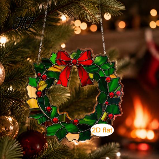 Christmas Tree Accessories Acrylic Garland Pendant, Double-sided Wreath Hanging Ornament, Lightweight Decorative Ornaments Decor with Lanyard