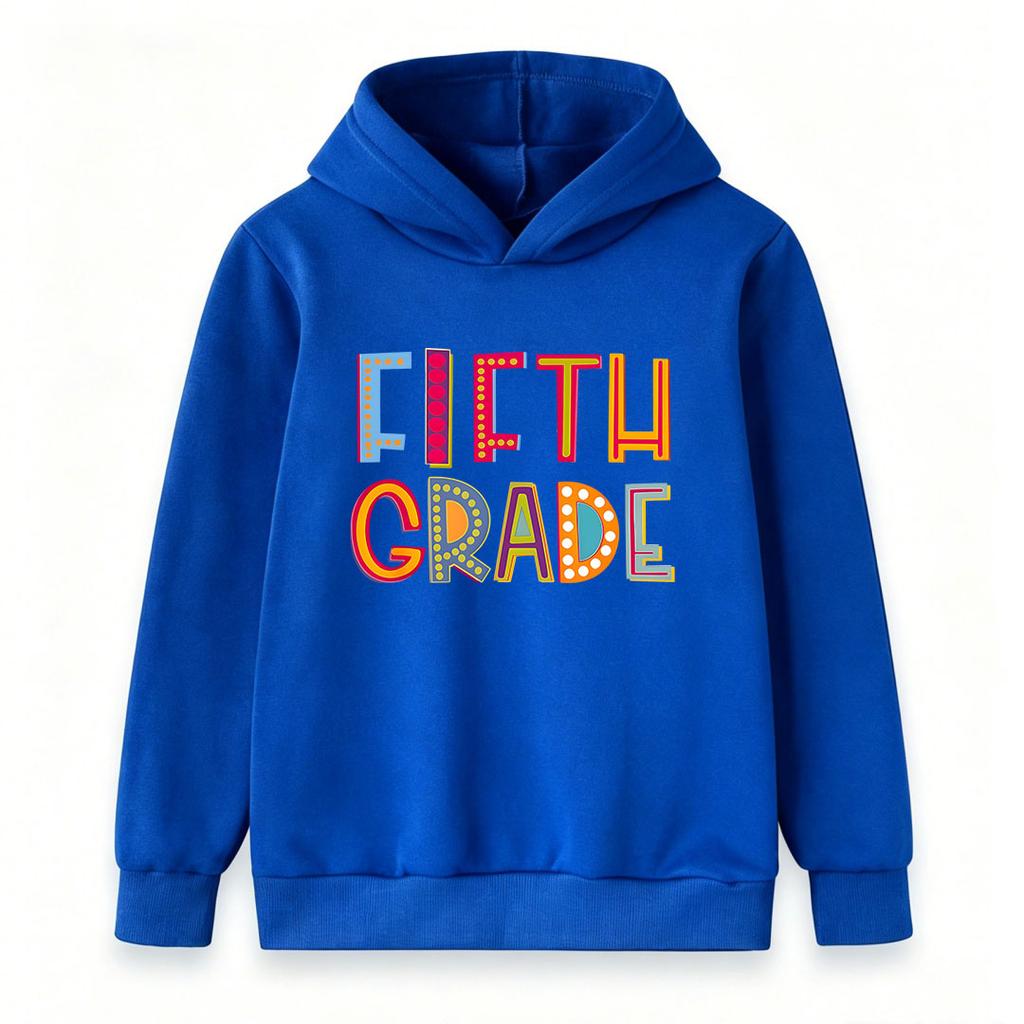 Kids Boys Girls Hoodie Pullover Sweatshirt, Funny Colorful Fifth Grade Letter Print Casual Long Sleeve Hooded Top for Back to School Daily Wear