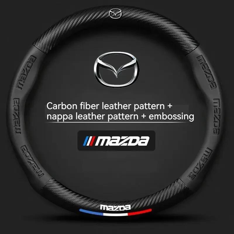 Carbon fiber Leather Car Steering Wheel Cover For Mazda 3 5 6 8 SKYACTIV Axela Atenza CX30 CX5 CX7 CX8 CX9 MX5 BT50 Accessories FF12