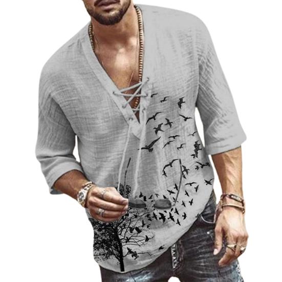 Loose Tee Shirt Simple Moisture-wicking Skin-friendly Front Lace Up Middle Sleeve Tee Shirt