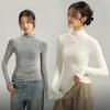 Women's Autumn And Winter Inner Wear Long Sleeved Base T Shirt Top Semi High Neck Solid Color Base Shirt