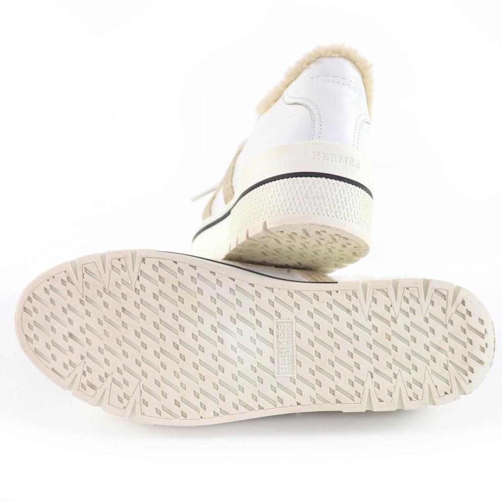 Great HERMES Low cut sneakers Dare H logo design mouton leather White beige 38 Used