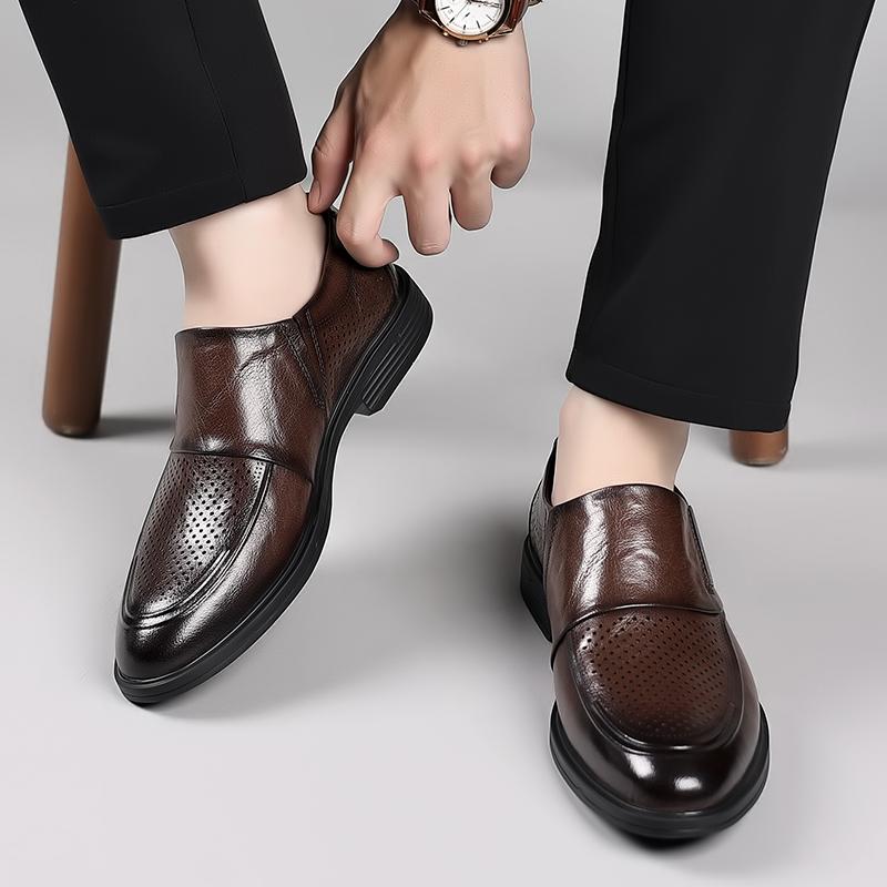 Летние кожаные туфли с выемками, повседневные мужские деловые модные брендовые нескользящие туфли, официальные туфли-лоферы, итальянские мужские свадебные туфли на плоской подошве