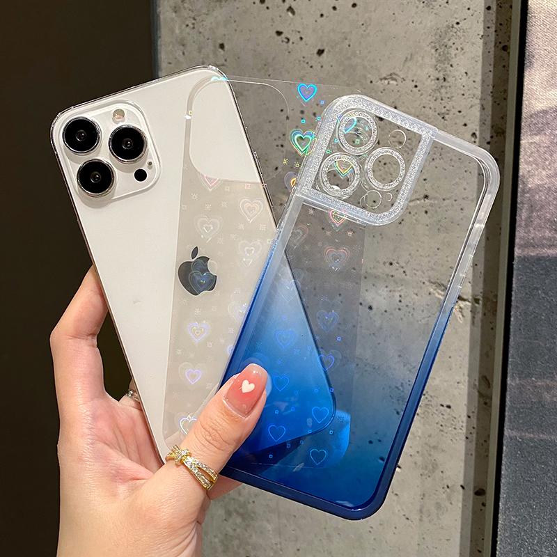 Прозрачный чехол для телефона с градиентным лазером и сердечком для Iphone 11 13 12 Pro Max X Xr Xs Max 7 8 Plus, мягкая прозрачная акриловая задняя крышка