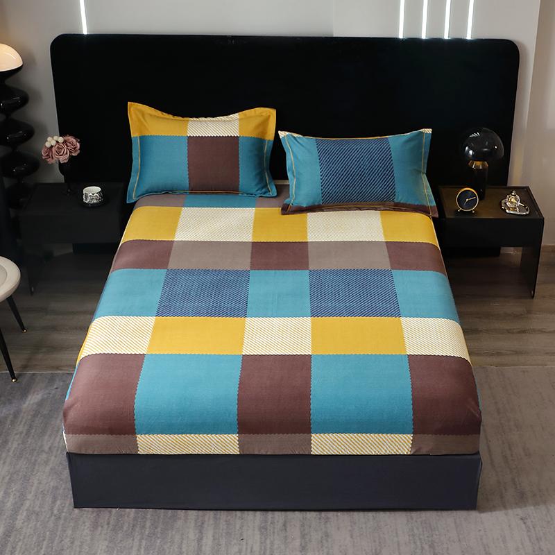 Pure Cotton Fitted Bed Sheets Geometric Bedsheet Non-slip Bed Cover Skin-friendly Bed Linen Couvre Lit (Pillowcase Need Order)