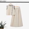 ZANZEA Womens Sleeveless Tank Tops and Wide Leg Pants Summer Two Piece Sets
