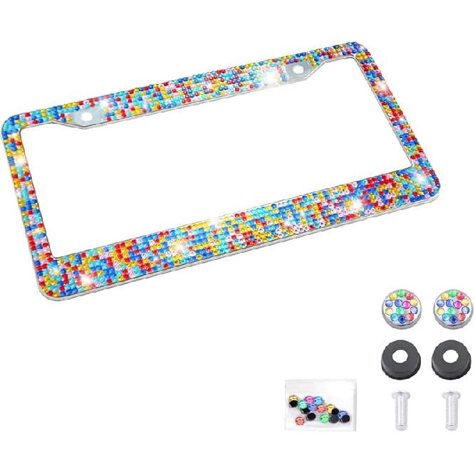 Блестящая рамка для номерного знака автомобиля, Ручная работа, Рамка для номерного знака из нержавеющей стали с кристаллами, Искрящаяся, Прочная, Универсальная посадка, Автомобильные аксессуары для девушек,