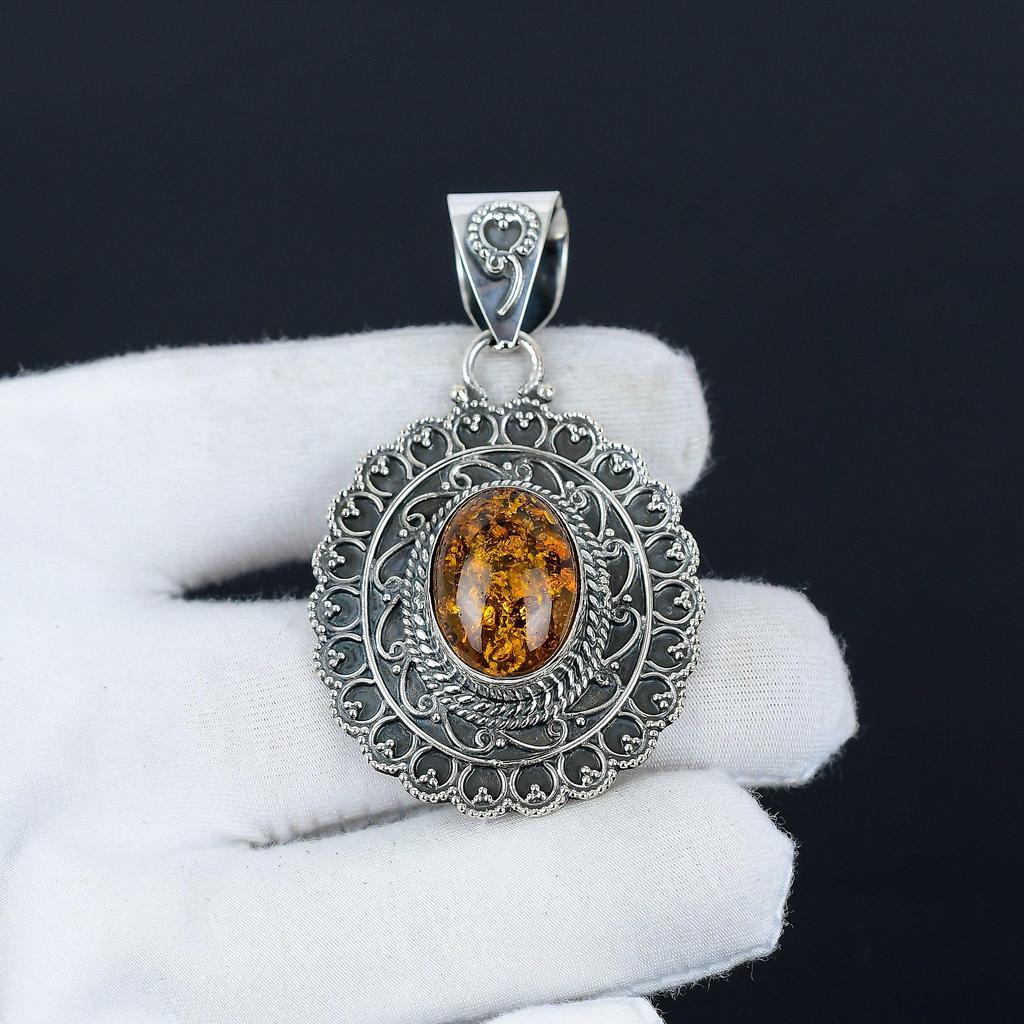 Baltic Amber Pendant Handmade Jewelry 925 Sterling Silver Necklace Baltic Amber Gemstone Jewelry Pendant Gift For Him For New Year