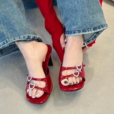 Тапочки, сексуальные туфли на высоком каблуке, женская обувь, роскошные босоножки с кристаллами, дизайнерские шлепанцы, лето 2024, туфли-лодочки для вечеринок, трендовые женские шлепанцы