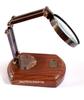5X Brass Desk Top Magnifying Glass with Adjustable Stand and Wooden Base Vintage