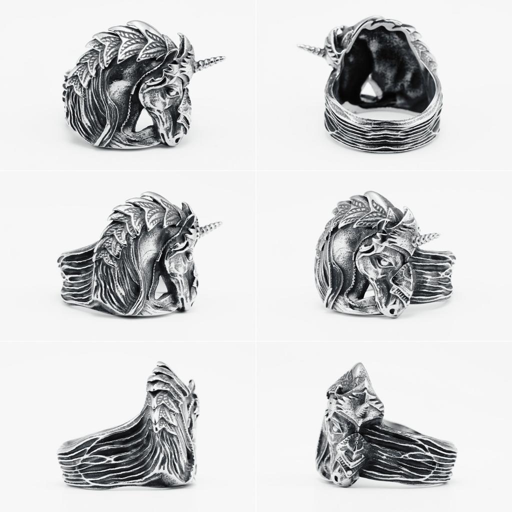 Ретро единорог мужские кольца из нержавеющей стали 316L счастливый амулет кольцо рок рэп вечеринка для байкера мужского пола ювелирные изделия креативный лучший подарок