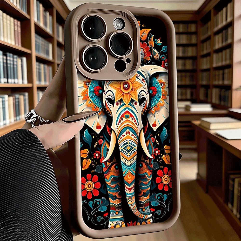 Ornate Floral Decorated Elephant Soft TPU Phone Case for iPhone 17 16 15 14 13 12 11 Pro Max Plus Shockproof Anti-Slip Cover