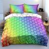 Pastel Iridescent Bedding Set,Gradient yellow-green-cyan-purple honeycomb,translucent mesh texture Nordic style bedding