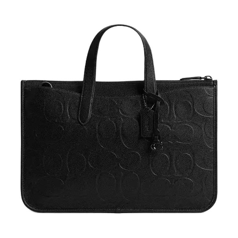 COACH Isaac Maxi 40 Logo Embossed Removable Shoulder Strap Leather Briefcase Large Men's Black