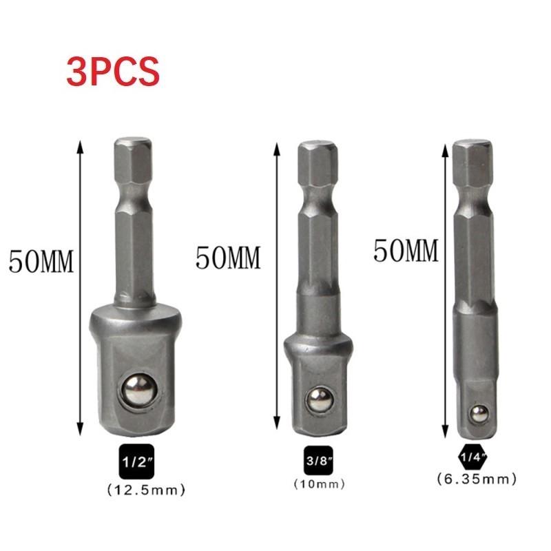 3 шт. 1/4 3/8 1/2 Адаптер для торцевых головок Шестигранный хвостовик Сверла Удлинитель Электроинструменты