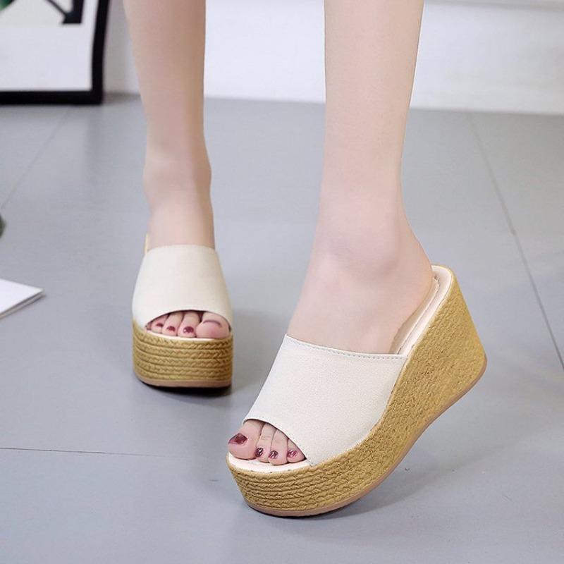 Летние женские маффины на платформе с танкеткой, с открытым носком, удобные дышащие шлепанцы, пляжные сандалии