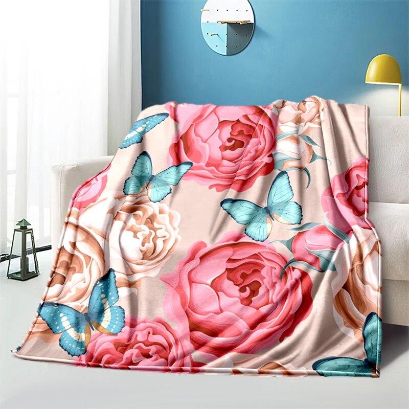 Мягкий плюшевый диван-кровать с цветком розы, тонкие одеяла для пикника с героями мультфильмов, современное фланелевое одеяло Gedruckt Bettdecke Geschenk