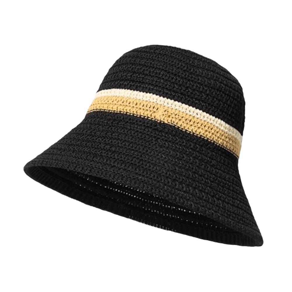 Flat Brim Wide Brim Bucket Hat Contrast Stripes Sun Hat New Hollow Straw Cap Beach Vacation