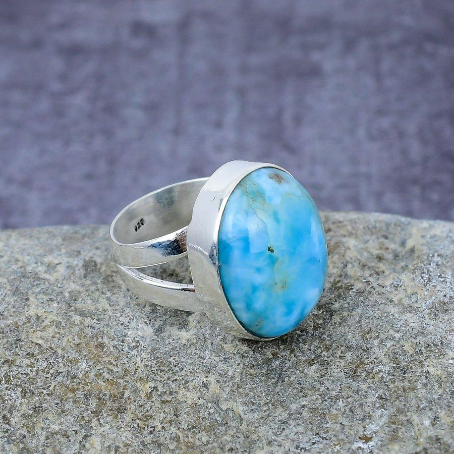 Caribbean Larimar Gemstone Handmade 925 Sterling Silver Ring Jewelry All Size