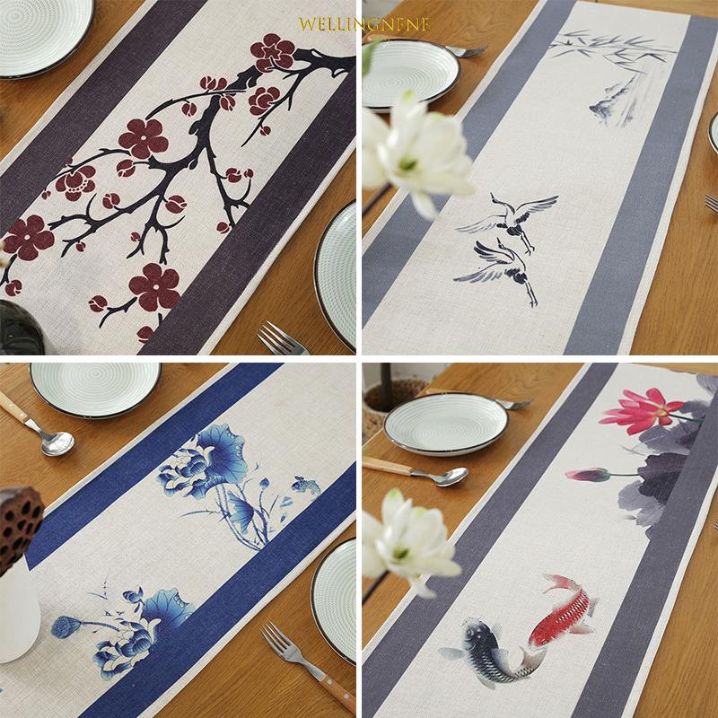 Linen Simple Chinese Style Ink Painting Table Runner Tea Table Strip Coffee Table Flag