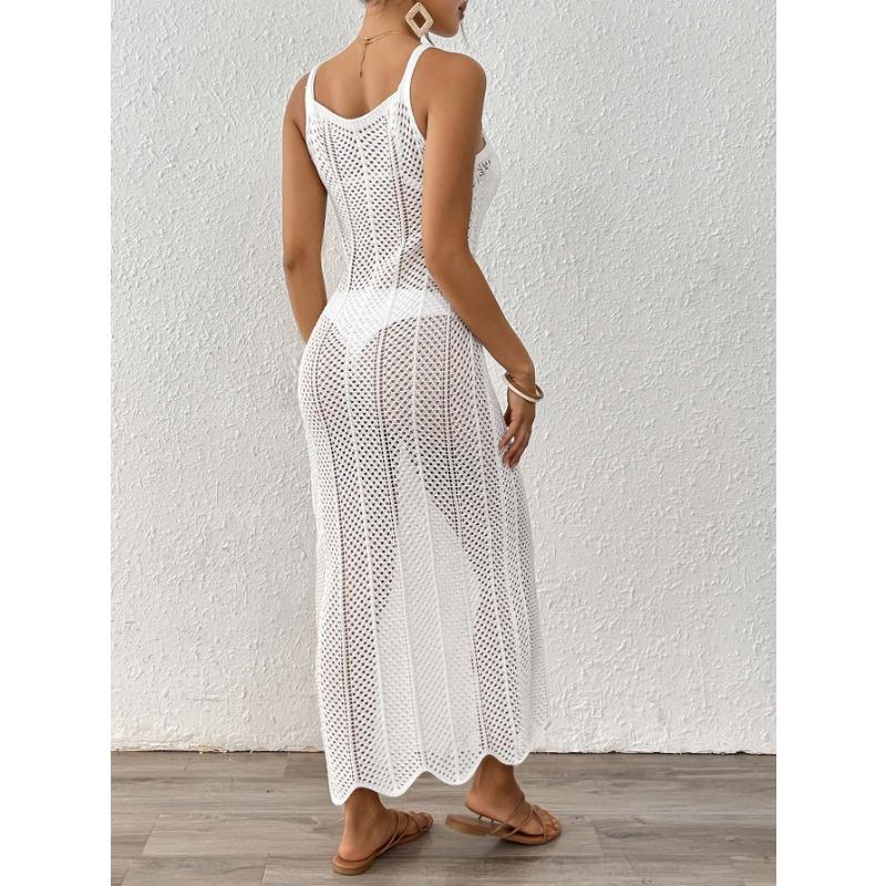 Женское пляжное тканое полое сексуальное облегающее праздничное платье с бретелькой через шею длинное