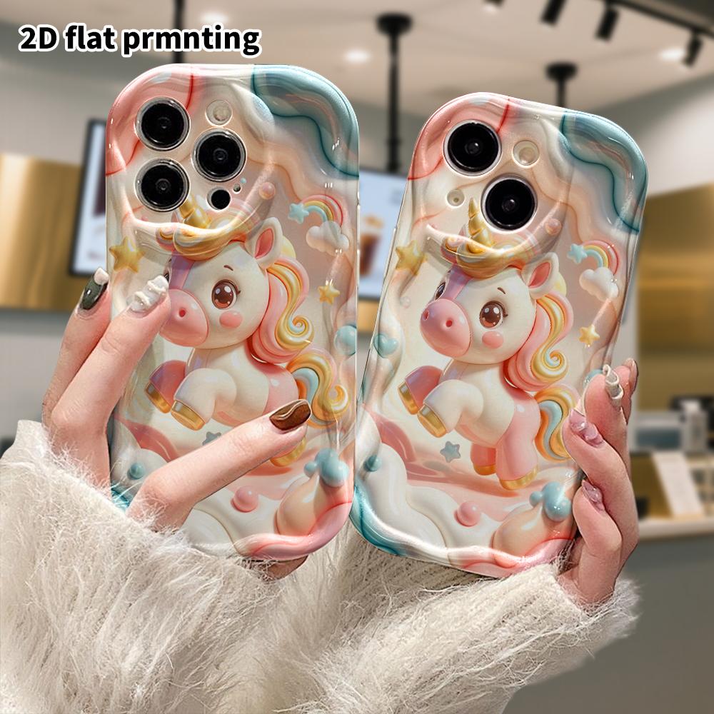 Phone Case: 2D flat design suitable for iPhone 18 17 16 15 14 13 Pro protective case, rainbow unicorn, perfect Christmas and Halloween holiday gift