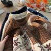 Vintage Patchwork Fried Dough Twists Round Neck Sweater Lovers Outfit Winter Port Style Graffiti Sweater Loose Pullover Lovers Knitwear Men and Women