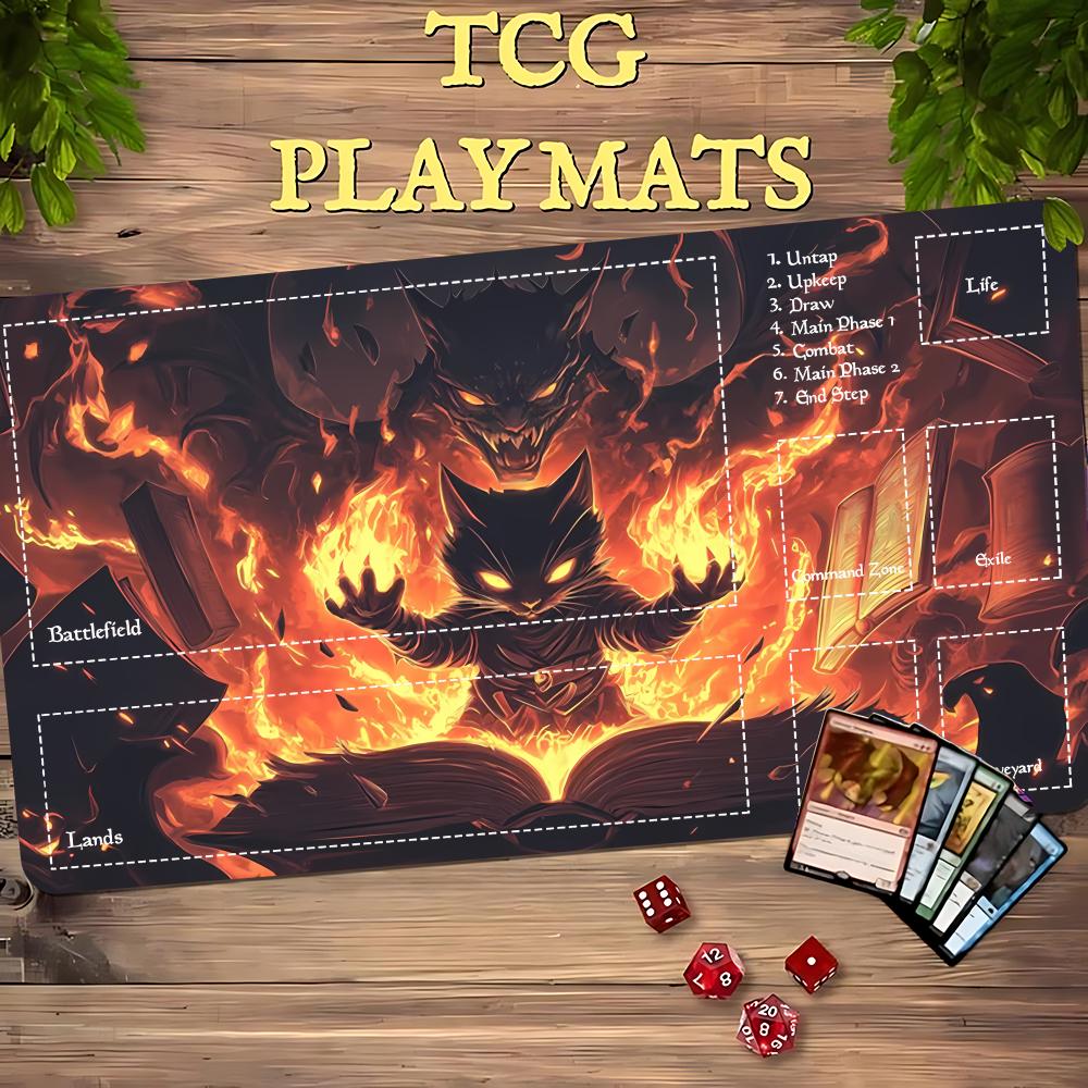Magic Card Playmat TCG Playmat Lava Fire Dragon Non-Slip Stitched Edge Fantasy Gaming Mats Tapete Magic Mat Card Pad