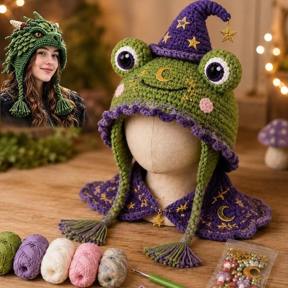 with Step-by-Step Guide Knitted Hat Crochet Kit DIY Animal Hood Hat Crochet Kit for Beginners