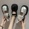 Round Head Thick-soled Muffin Silver Mary Jane Single Shoes Women's 2024 Winter New Models with Skirt Round Head Velcro Small Leather Shoes