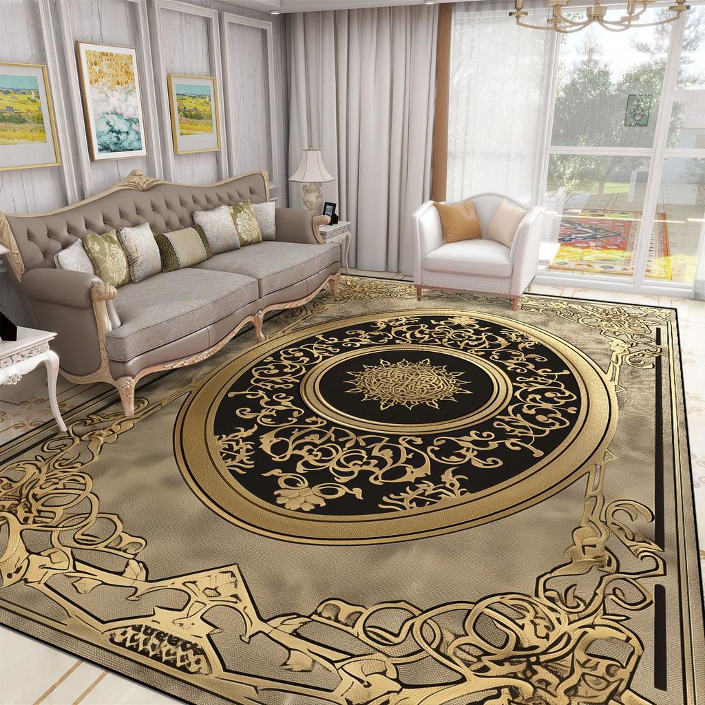 Роскошный Большой Ковер для Гостиной Европейский Стиль Домашнее Украшение Комнаты Золотой Кофейный Столик Коврик Мягкий Моющийся Ковер для Спальни Alfombra