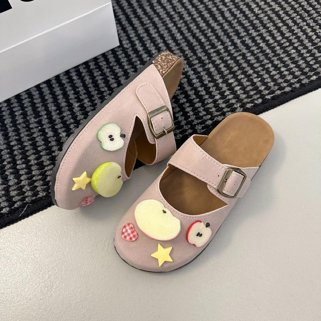 Ретро домашние комнатные толстоподошвенные универсальные крутые тапочки 2025 весна и лето новинка милые мультяшные тапочки-полушлепки с сумкой на носке для женщин