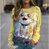 Cute Cat Women's Long Sleeved Autumn And Winter Round Neck Cotton Clothing Kawaii Animal Printed Tops 2024 New Fashion Pullover