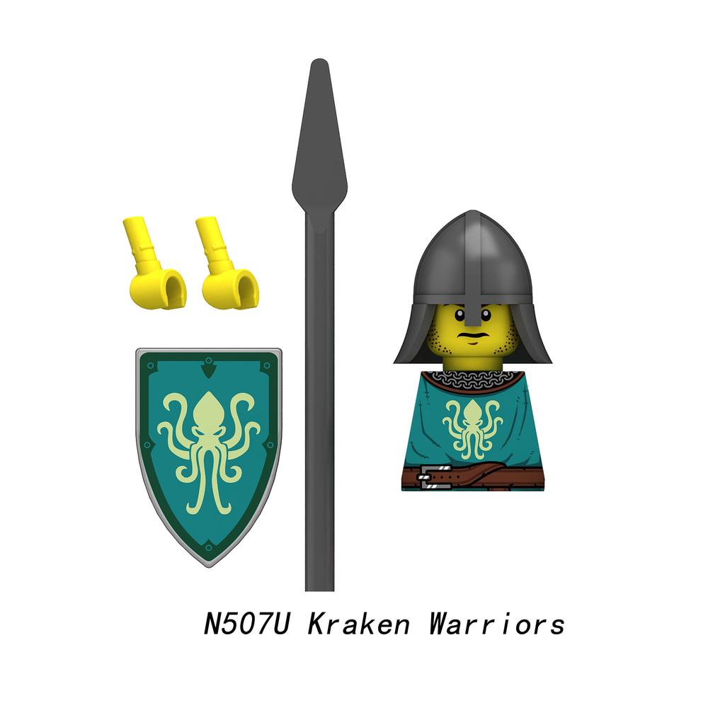 MOC Medieval Knights Figures Building Blocks Kraken Soldiers Bull Lion Army Shields Weapons Spear Helmets Bricks Toys Kids Gift