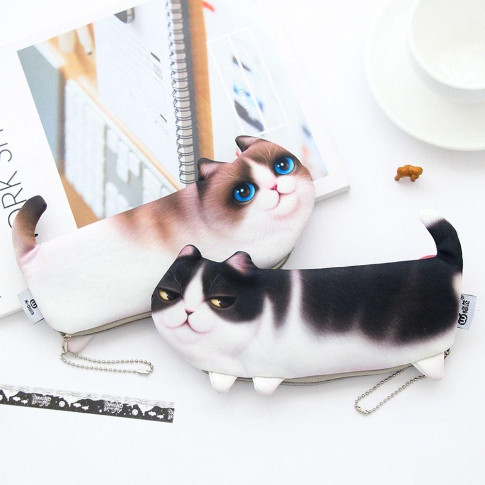 Creative Learning Office Supplies 3D Simulation Cat Pencil Case Pen Bag Pen Storage Stationery Bag