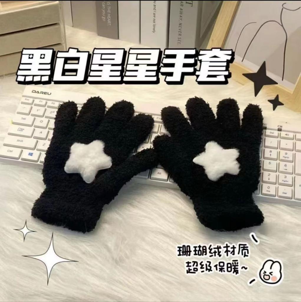 Перчатки зимние теплые студенческие милые женские бархатные утолщенные велосипедные пятипалые хлопковые перчатки, защищающие от холода