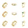 Vintage Green Crystal Rings For Women Gold Color Plated Stainless Steel Geometric Luxury Anillos Lady Jewelry Gifts Bague