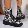 Модные женские ботинки на толстой подошве, теплые ботинки с леопардовым принтом на шнуровке, 2024, новые зимние износостойкие женские ботинки для снегоходов